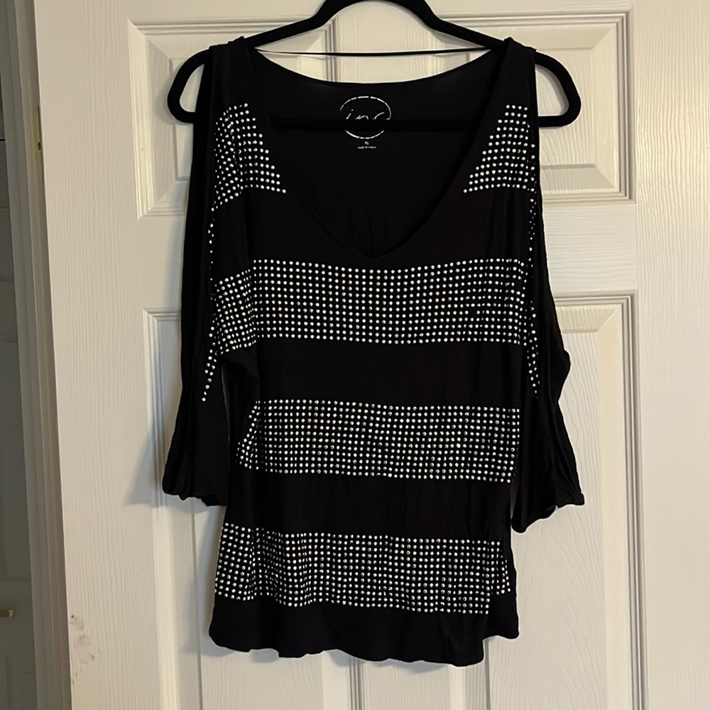 Black Sparkly Cold Shoulder Top